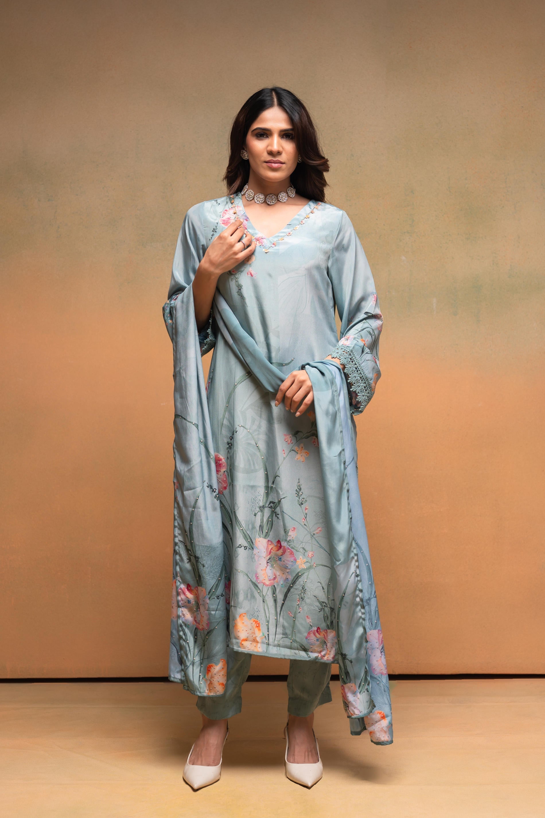 Juniper Mint Meadow Elegance Kurta Pant And Dupatta Set