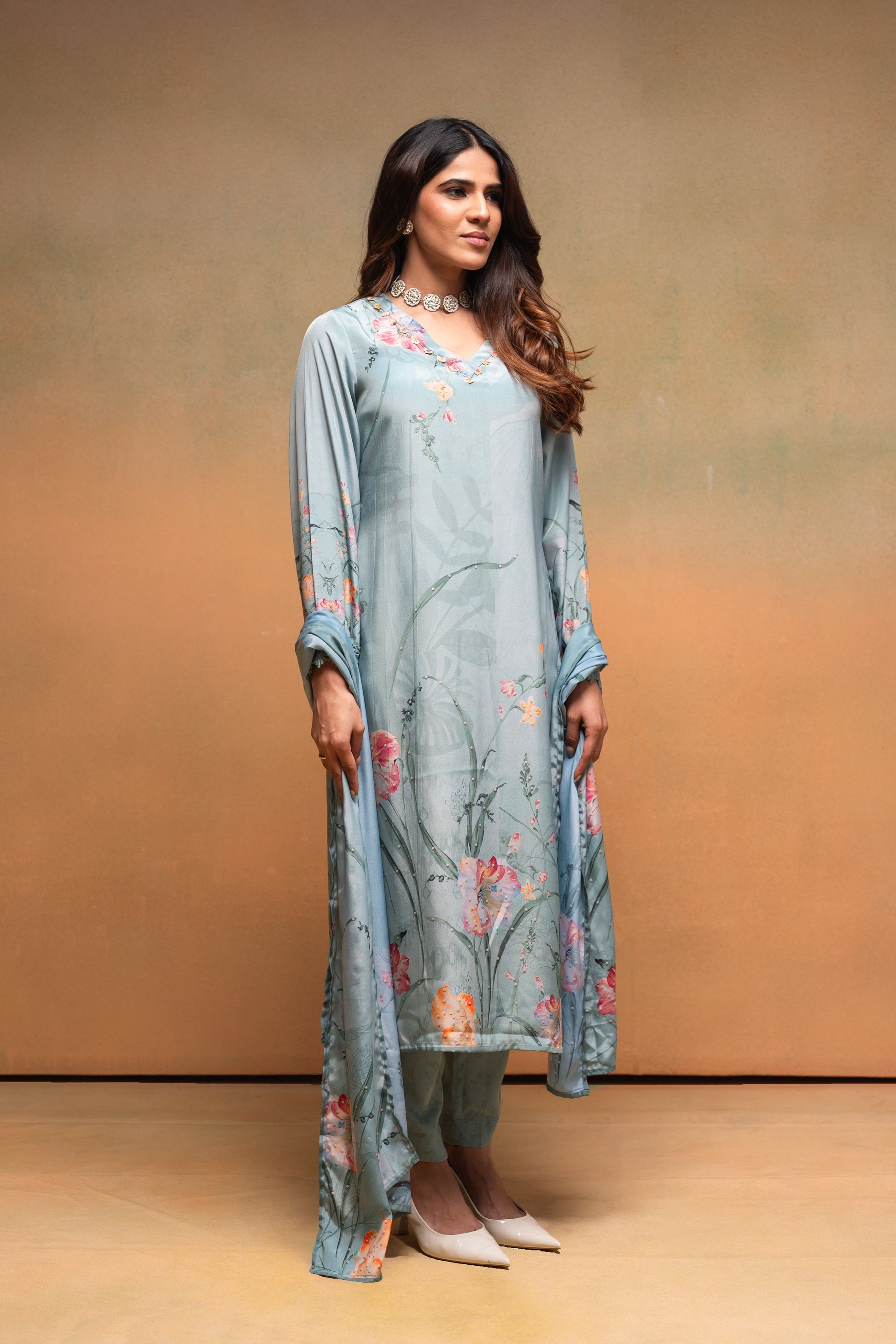 Juniper Mint Meadow Elegance Kurta Pant And Dupatta Set