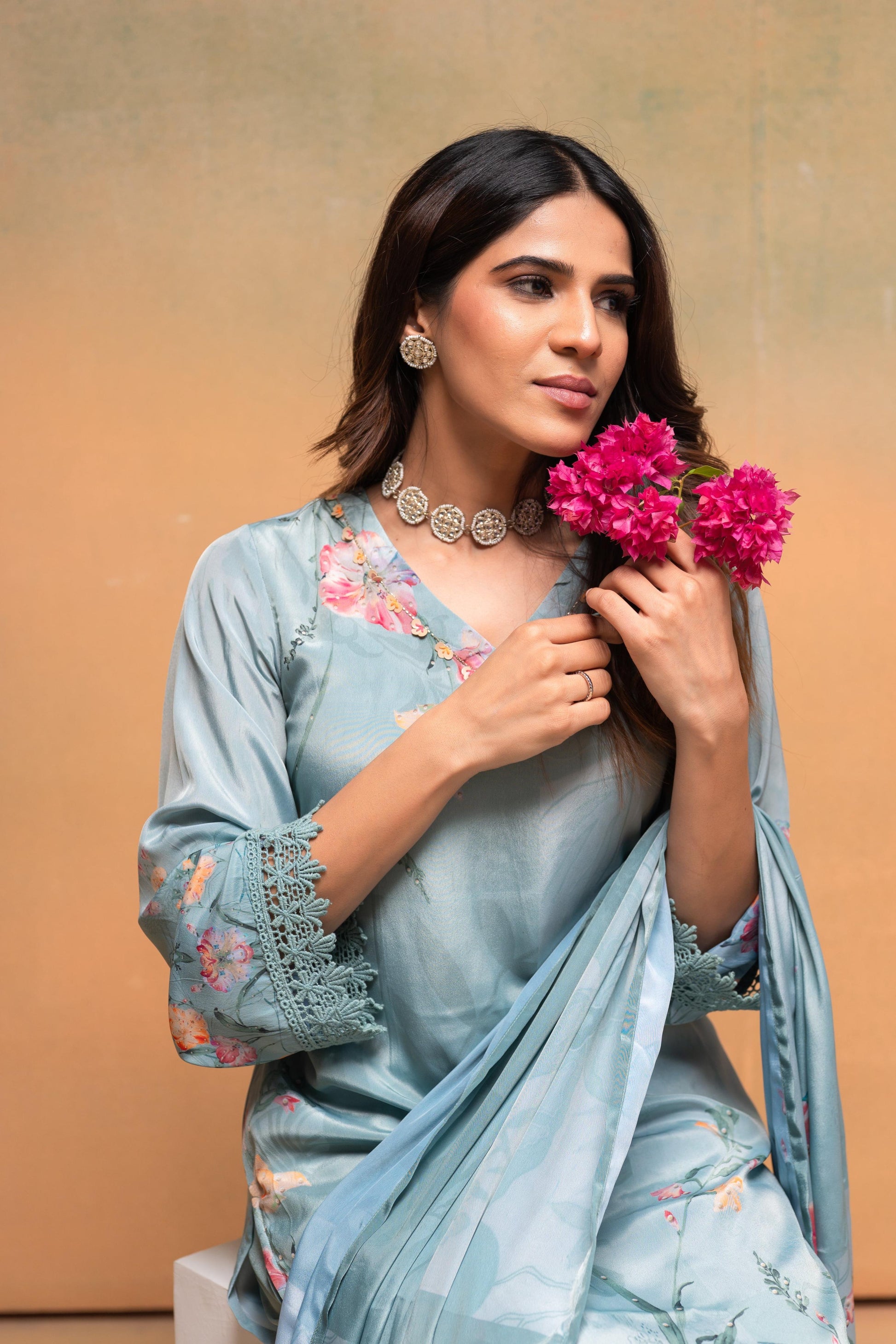Juniper Mint Meadow Elegance Kurta Pant And Dupatta Set