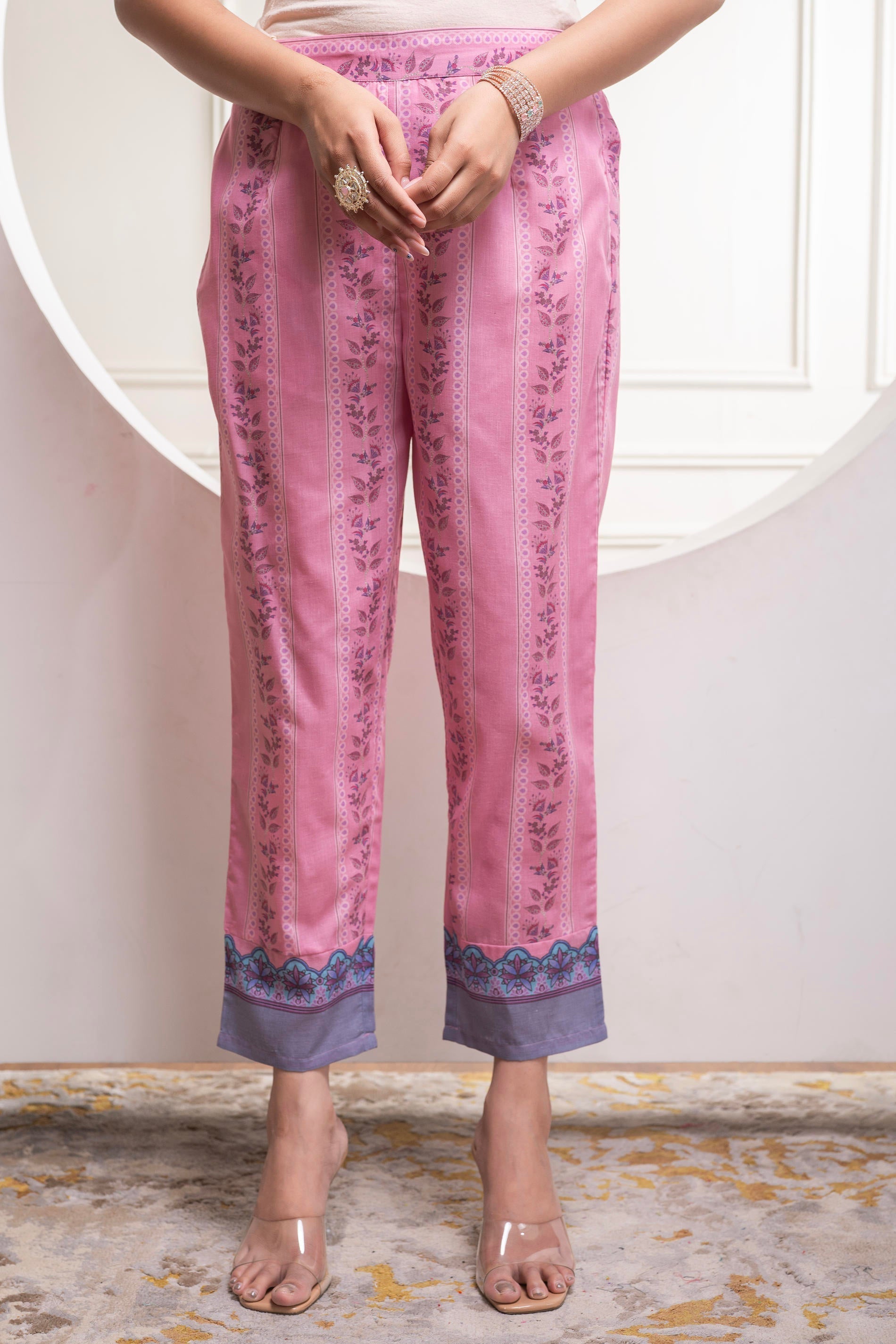 Juniper Lavender Floral Printed Kurta With Pant And Dupatta, Sequence & Beads Work