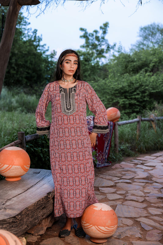 Juniper Black & Brown Ethnic Motif Embroidered Straight Kurta With Zari & Mirror Work | Grab2Buy