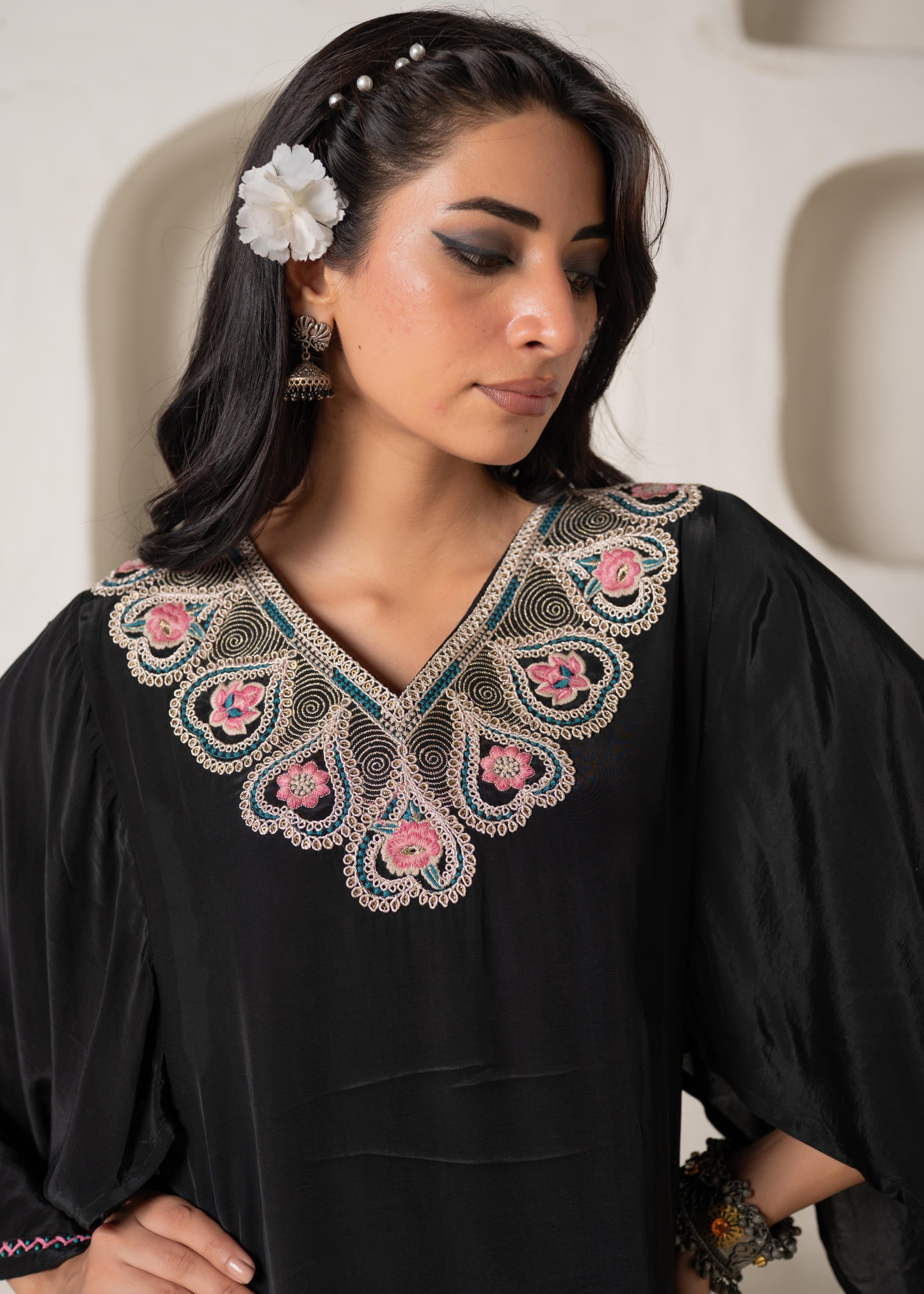 Juniper Noir Bloom Kaftan Kurta Pant Set
