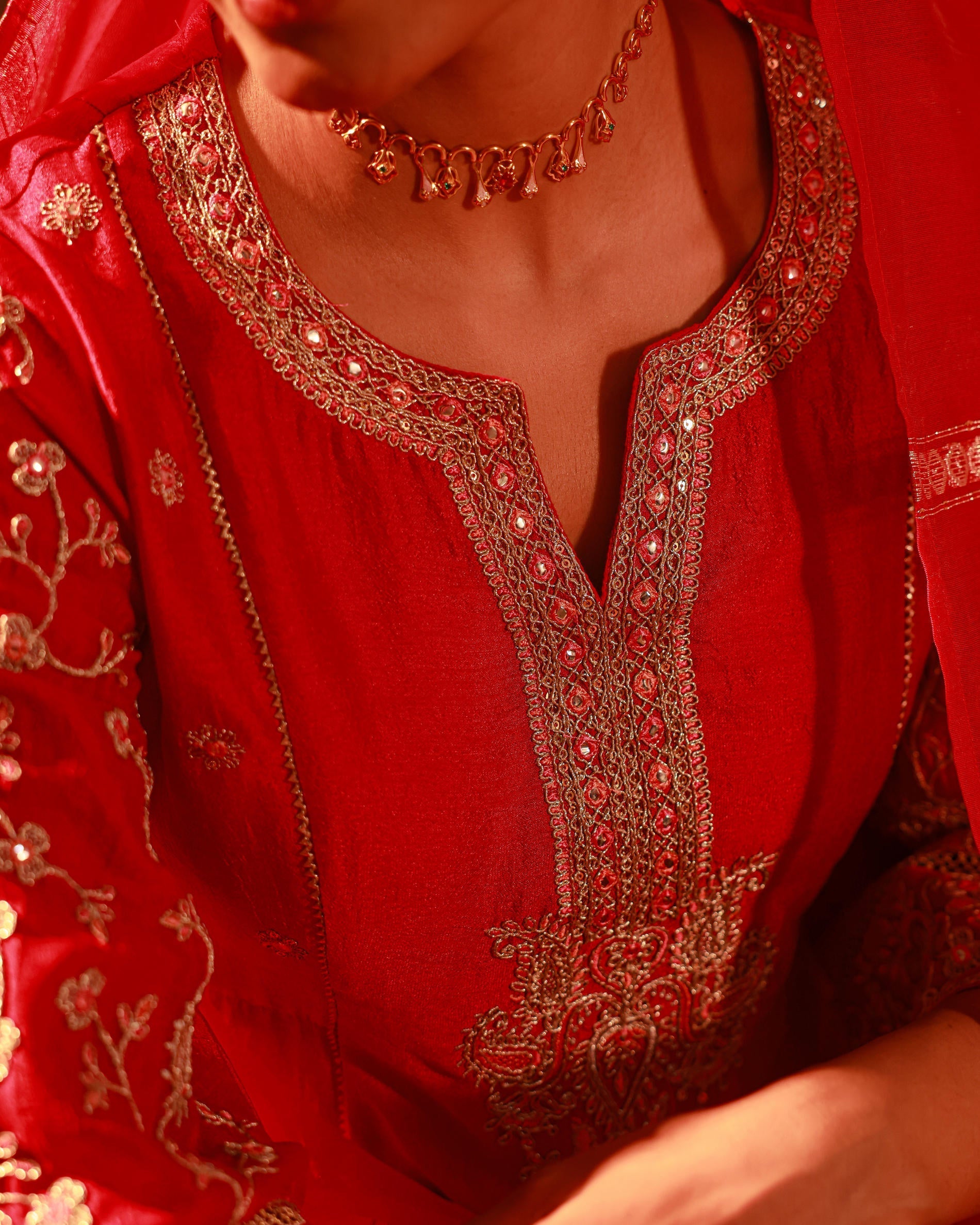 Juniper Magenta Man Made Fiber Flared Kurta Pant And Dupatta Set With Zari, Mirror, Thread & Sequin Work
