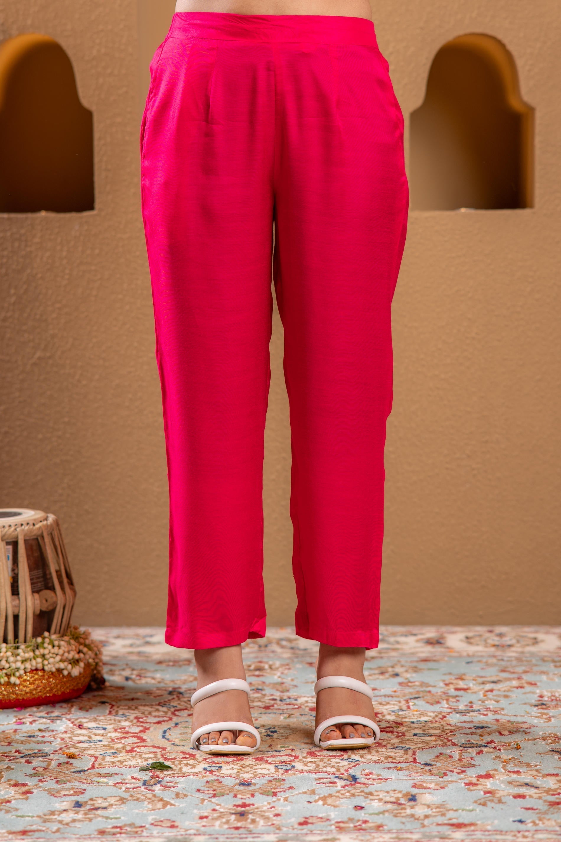 Juniper Fuchsia Floral Embroidered Kurta Set With Scallop Dupatta