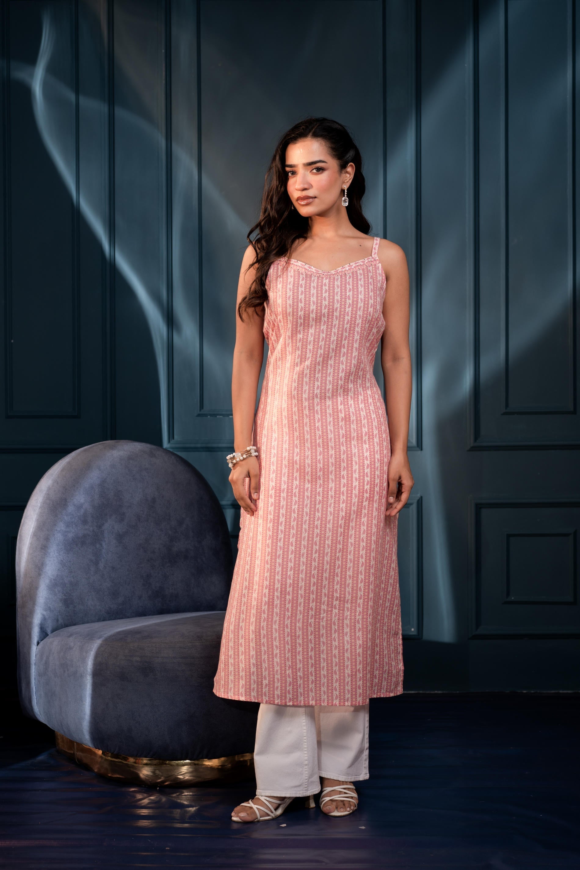Juniper Women'S Pink Ethnic Motifs Kurta In Man-Made Fiber With Sequin Detailing | Grab2Buy
