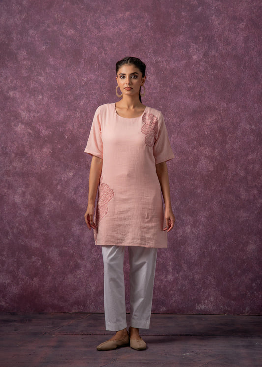 Juniper Peach Cotton Embroidered Straight Kurta For Women | Grab2Buy