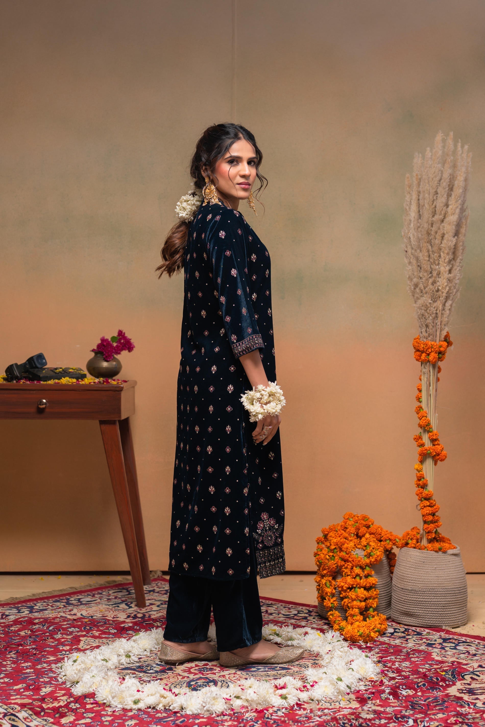 Juniper Teal Embroidered Straight Kurta Set With Dupatta