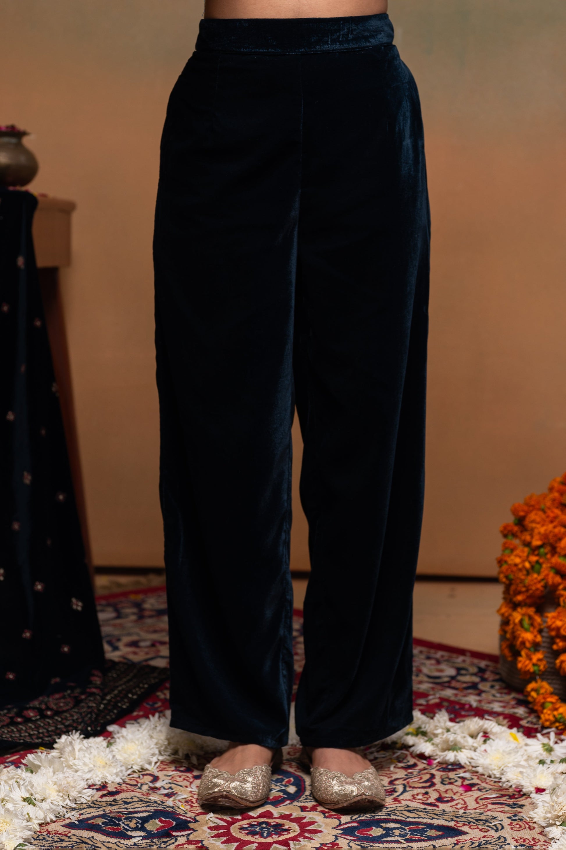 Juniper Teal Embroidered Straight Kurta Set With Dupatta