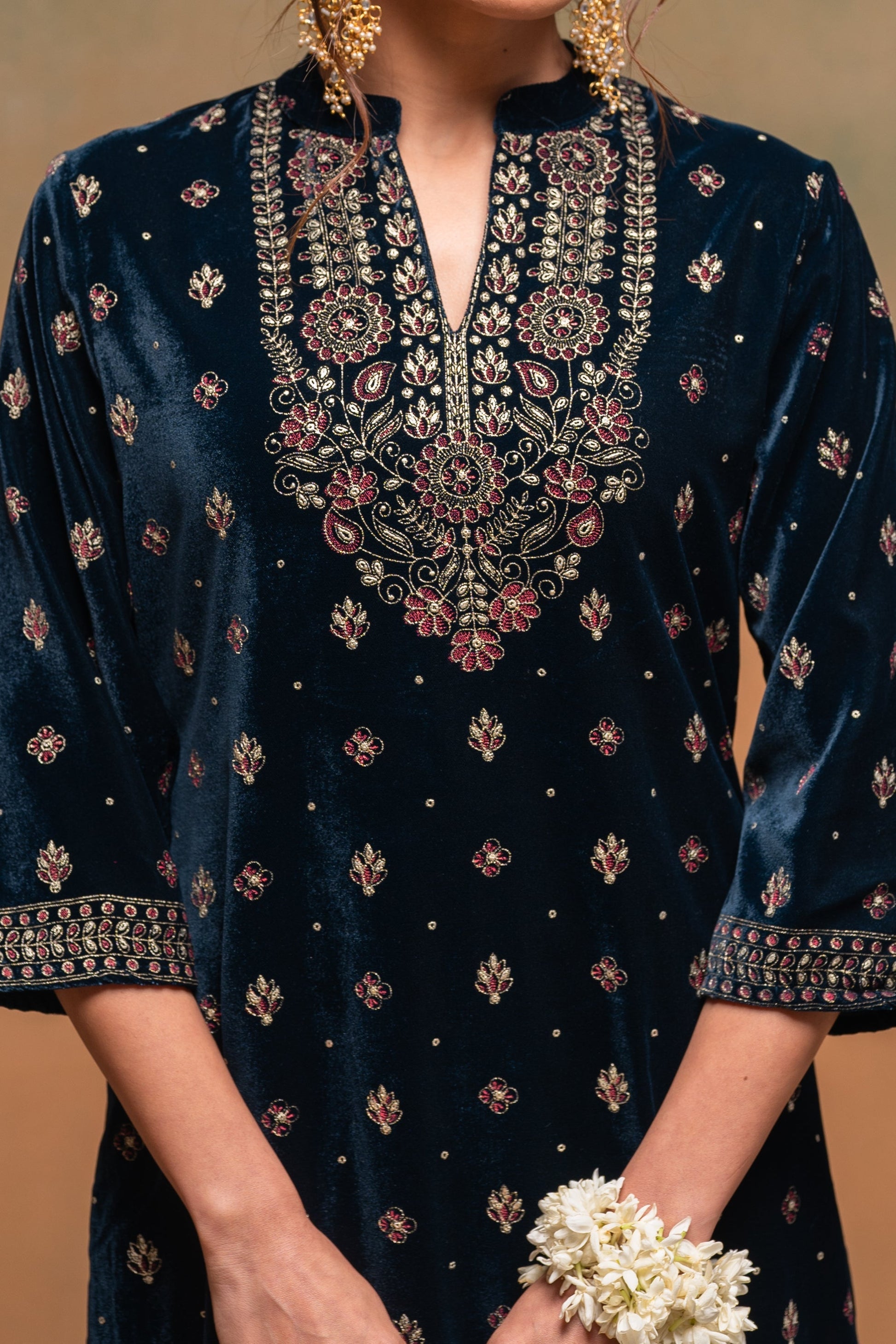 Juniper Teal Embroidered Straight Kurta Set With Dupatta