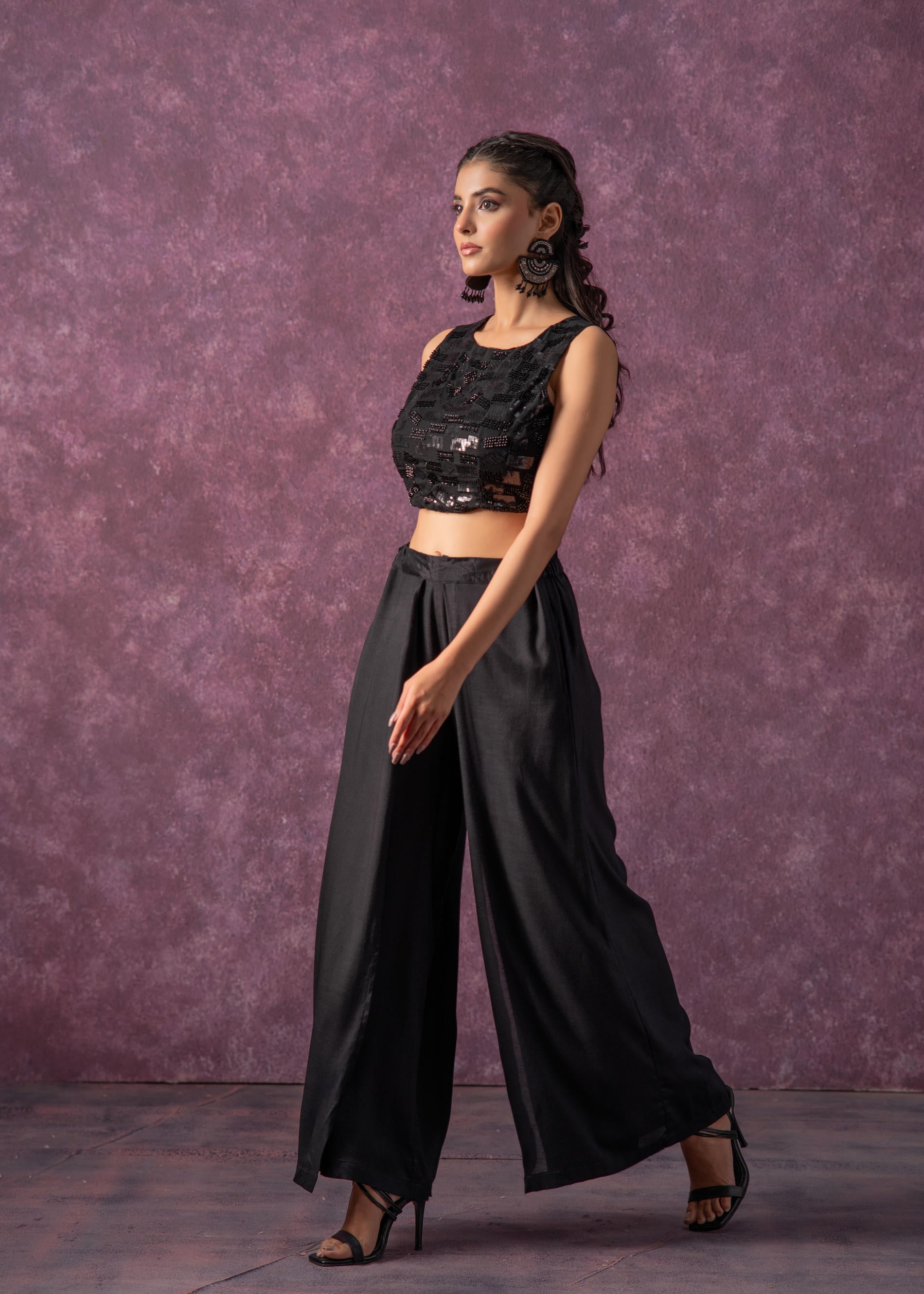 Juniper Solid Black Flared Palazzo Pants