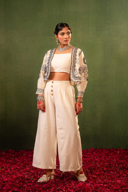 Juniper Ivory Noor Embroidered Jacket Co-Ord Set