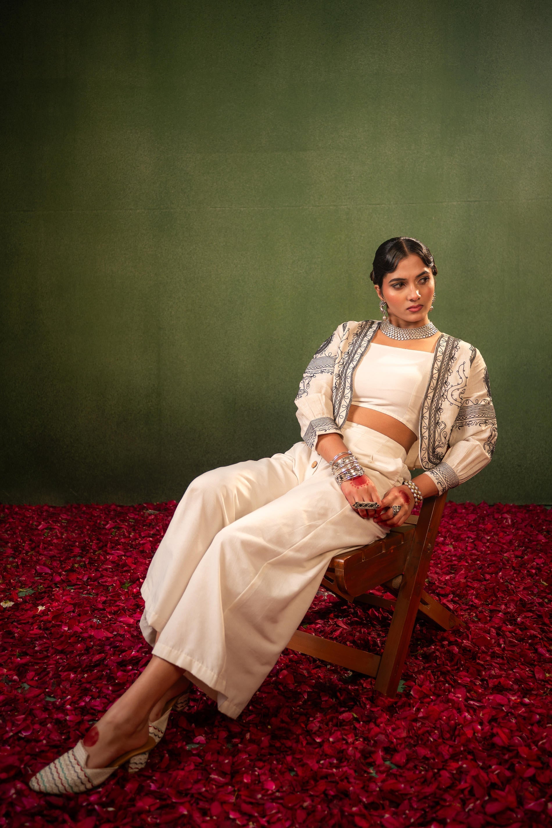Juniper Ivory Noor Embroidered Jacket Co-Ord Set