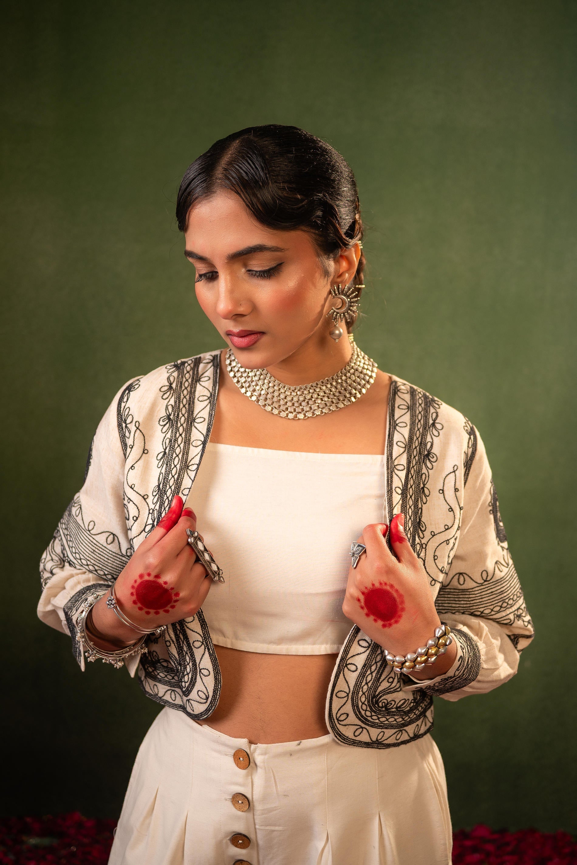 Juniper Ivory Noor Embroidered Jacket Co-Ord Set