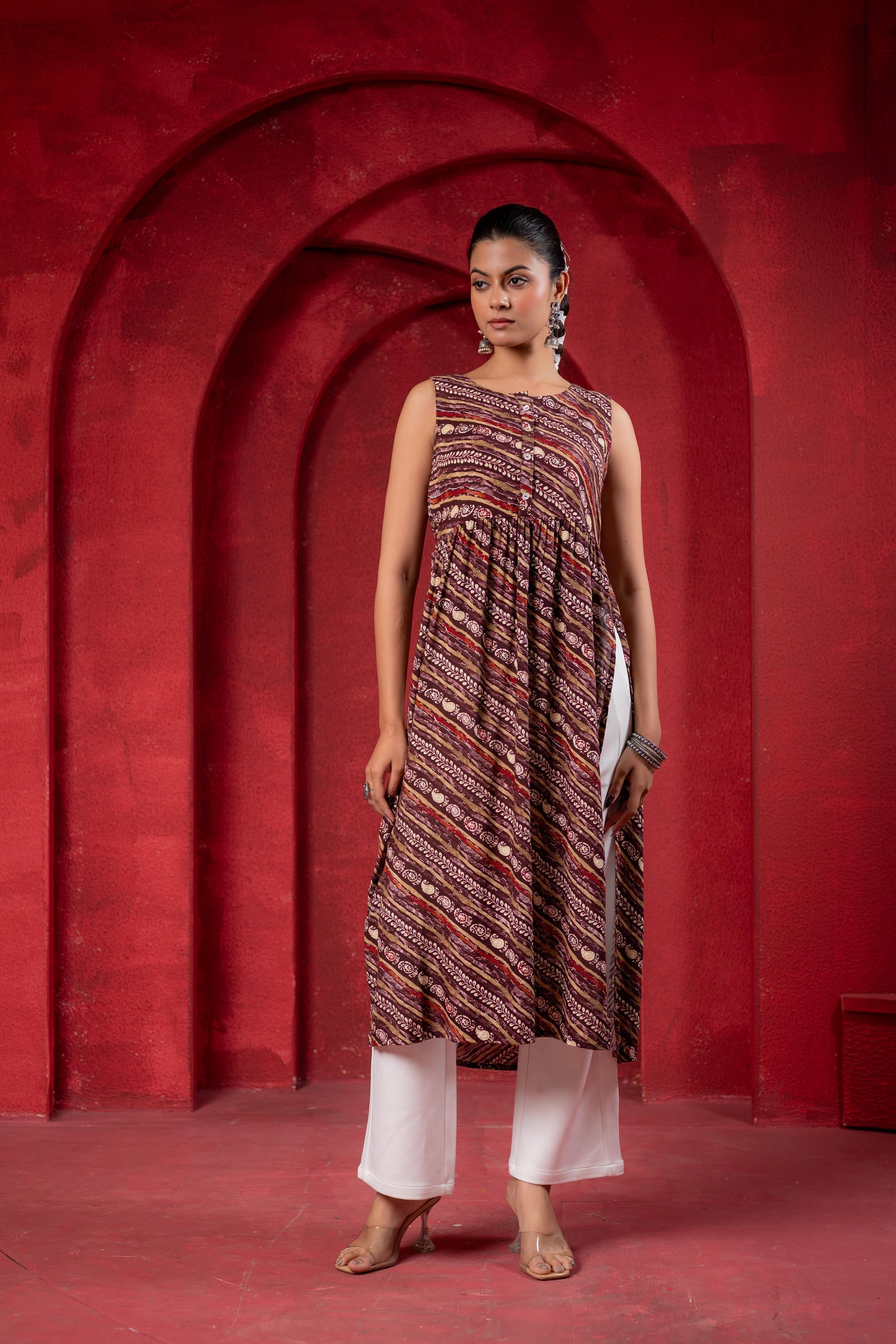 Juniper Women'S Pink Ethnic Motif Printed Sleeveless Kurta | Grab2Buy
