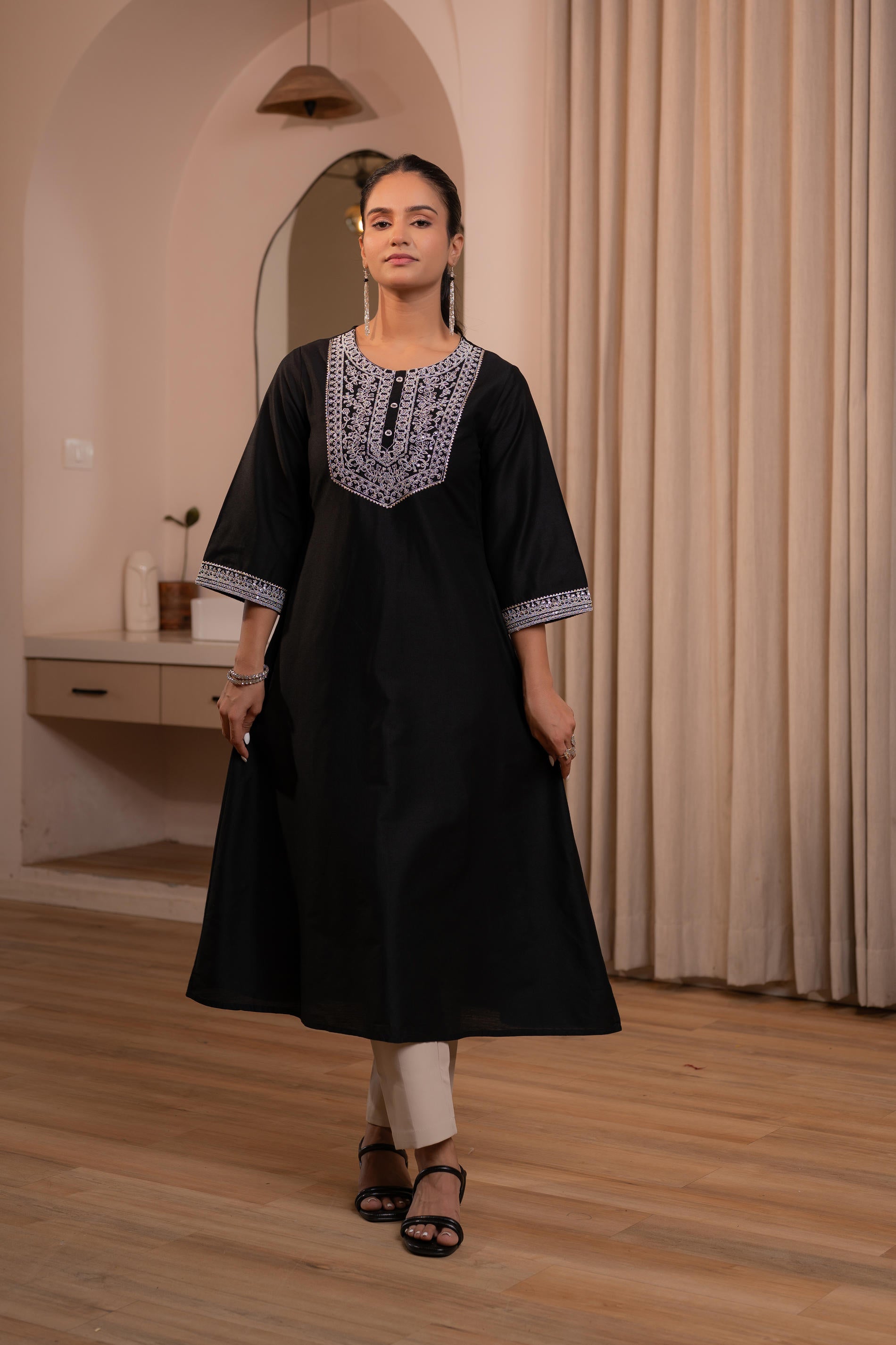 Juniper Black Noir Kashida Kurta | Grab2Buy