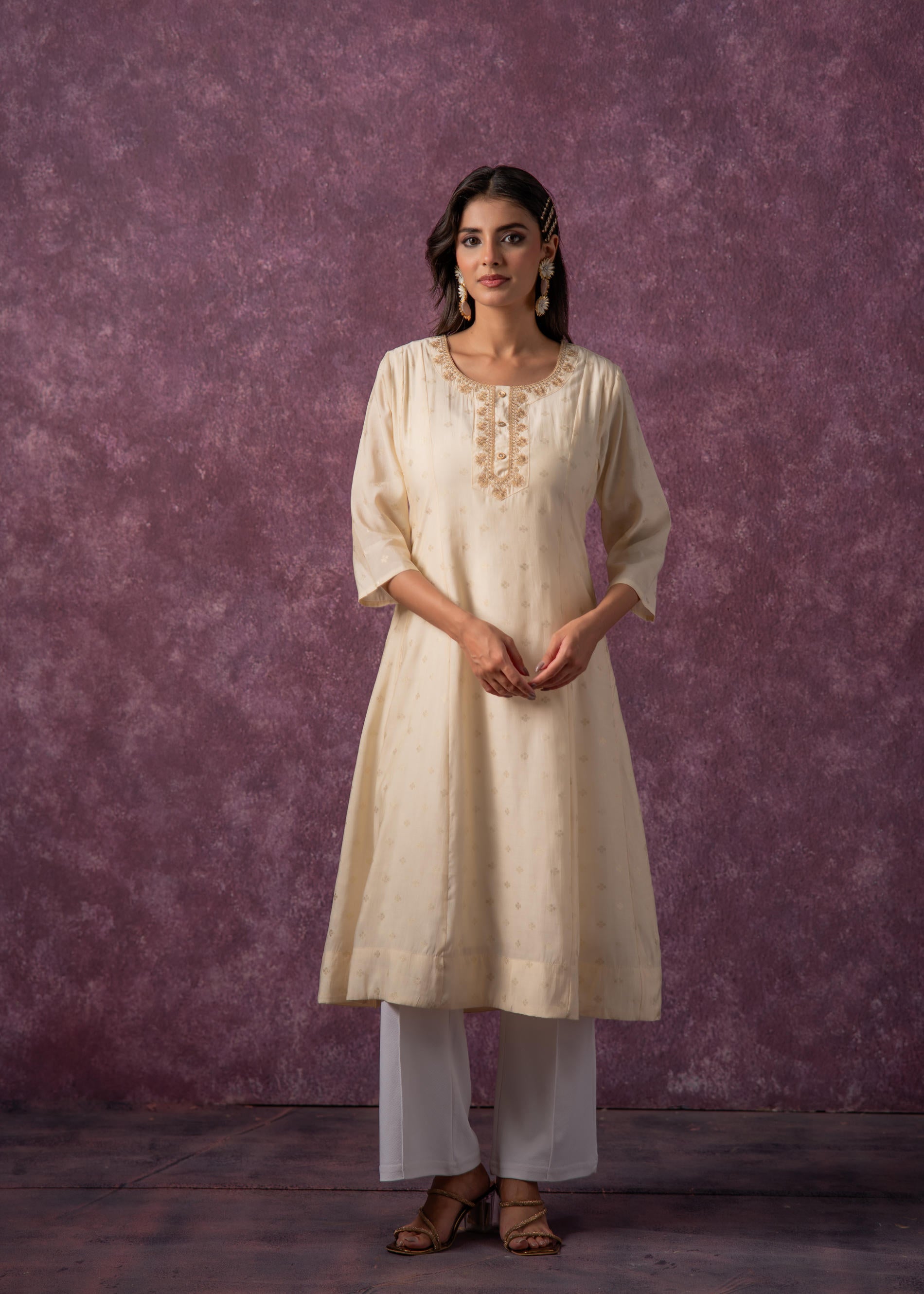 Juniper Ivory Glow Kurta Set With Subtle Zari Detailing | Grab2Buy