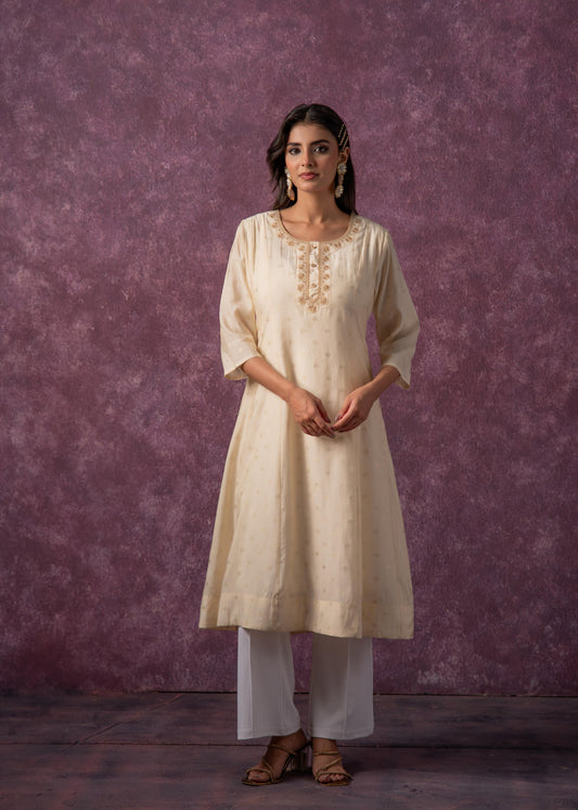 Juniper Ivory Glow Kurta Set With Subtle Zari Detailing | Grab2Buy
