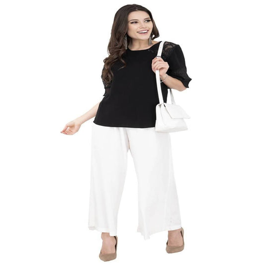 Lagi Women's White Solid Palazzo (PLZ04F) 