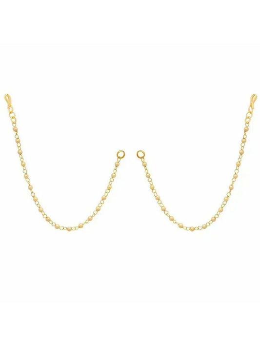 NVR Pearl Studded Classic Gold-Polished 1 Line Ear Chain Ear Cuff 