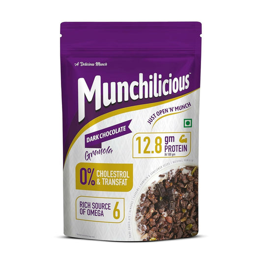 Munchilicious Granola - Dark Chocolate, Healthy & Nutritious Breakfast Cereal with Whole Nuts