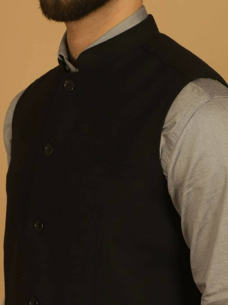 Even Apparels Pure Wool Nehru Jacket - Black 