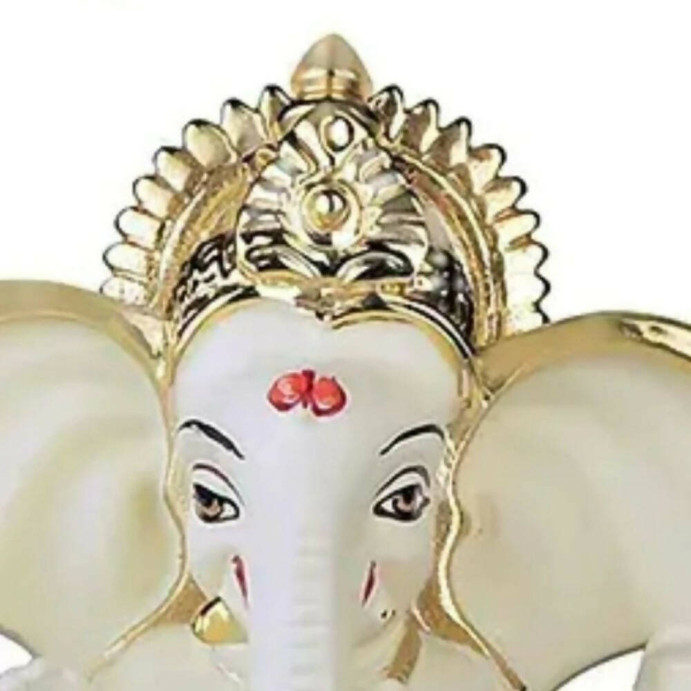 Tamas Gaj Karna Ganesh Idol | Off White & Gold | Brass Pooja Decor 