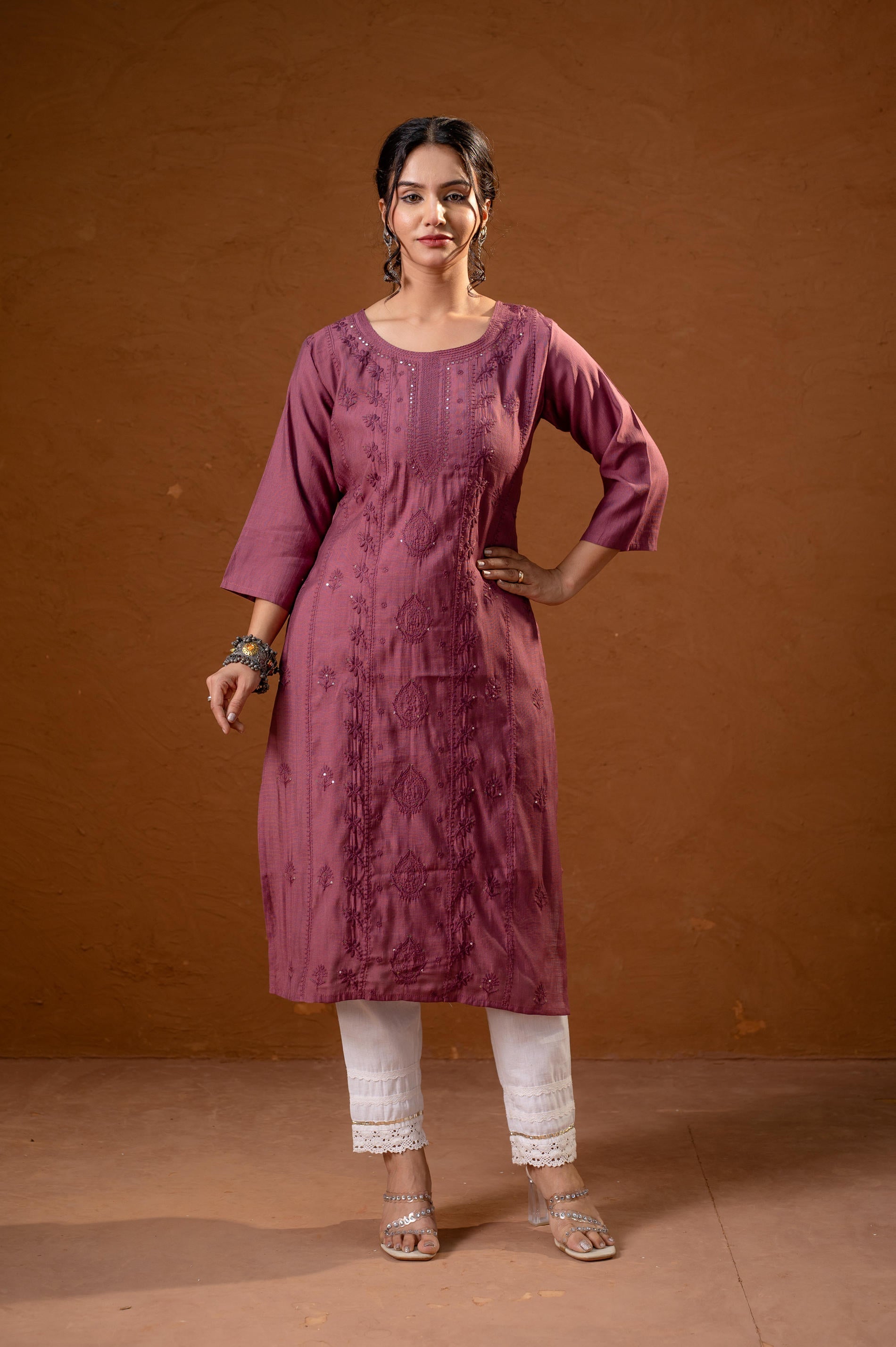 Juniper Dusty Pink Embroidered Kurta | Grab2Buy