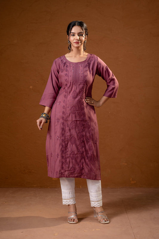 Juniper Dusty Pink Embroidered Kurta | Grab2Buy