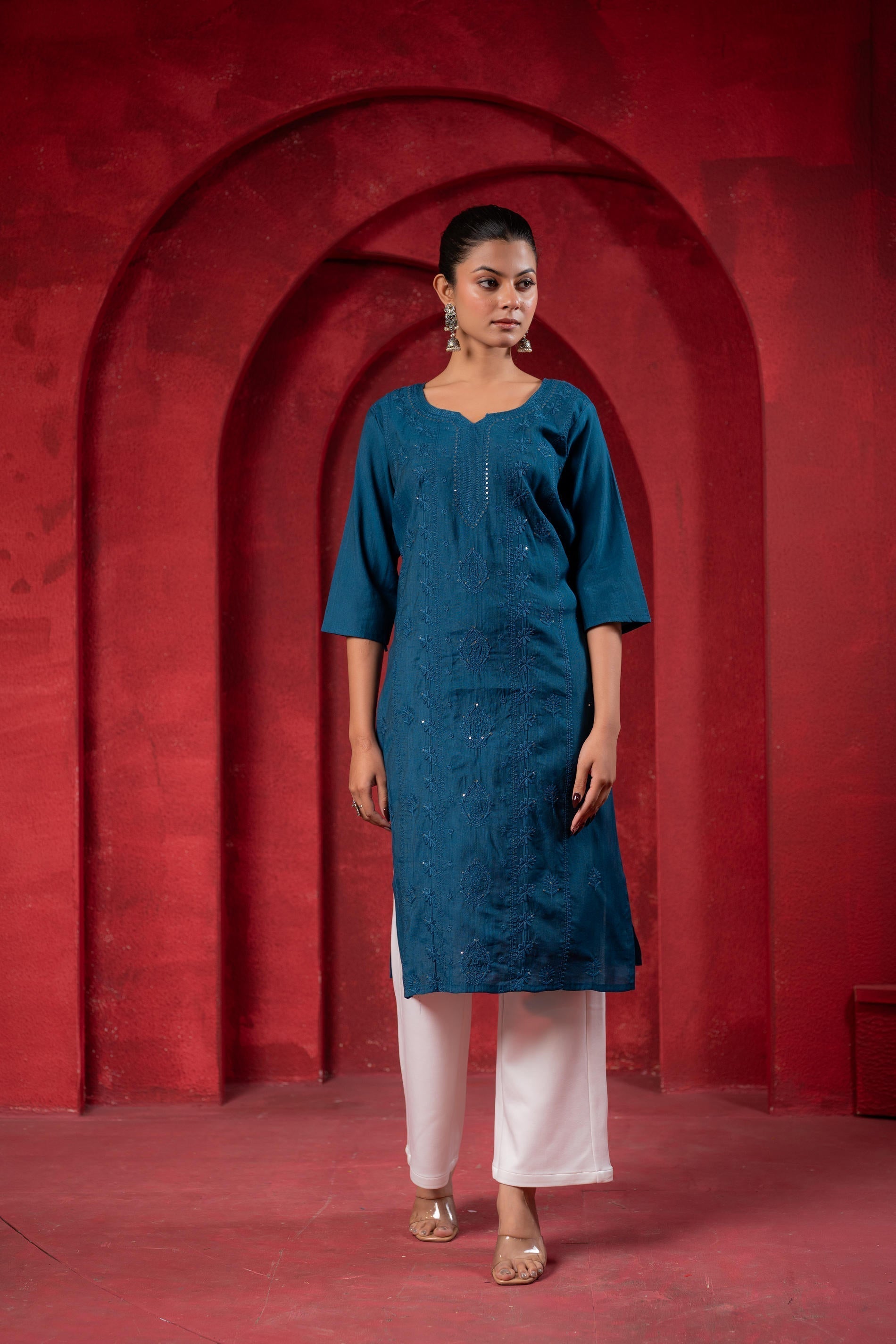 Juniper Teal Embroidered Kurta | Grab2Buy