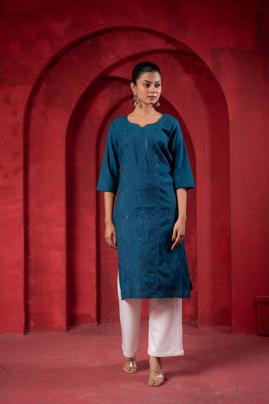 Juniper Teal Embroidered Kurta | Grab2Buy