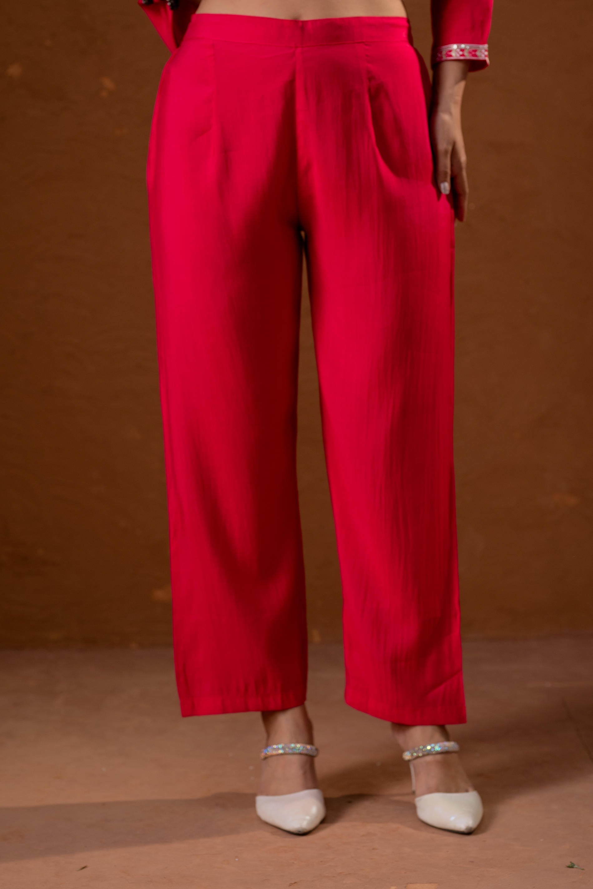 Juniper Fuchsia Zari Embroidered Straight Kurta Set With Matching Pant & Dupatta