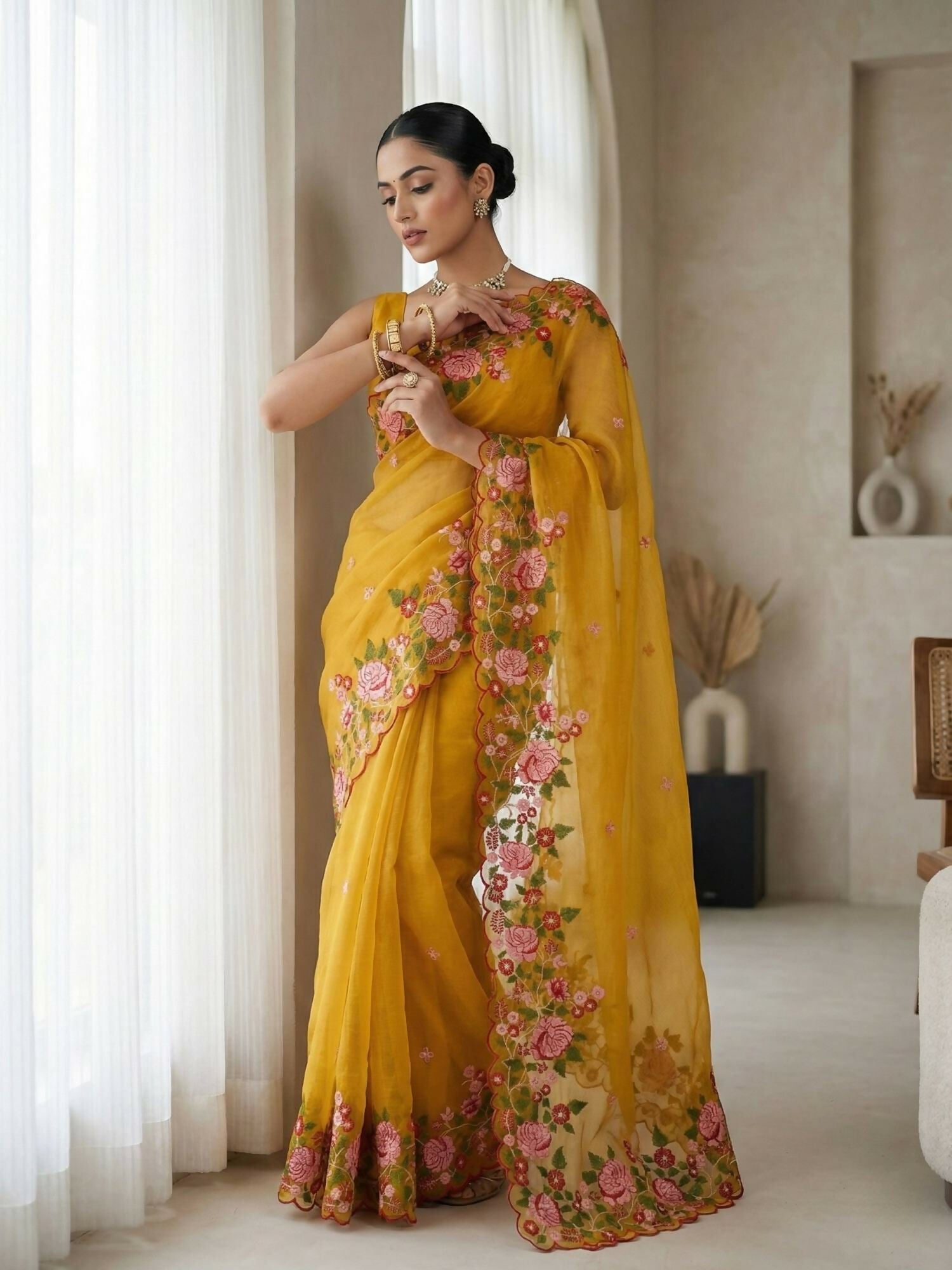 Joban Fashion Yellow Candy Crush Party Wear Sarees