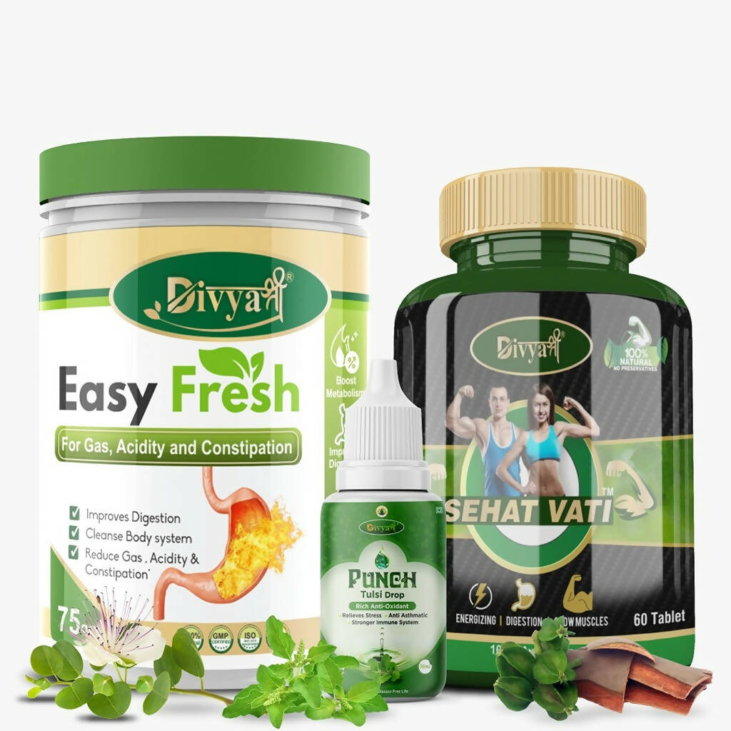 Divya Shree Sehat Vati Capsule, Easy Fresh Powder & Punch Tulsi Drop Combo - Grab2buy