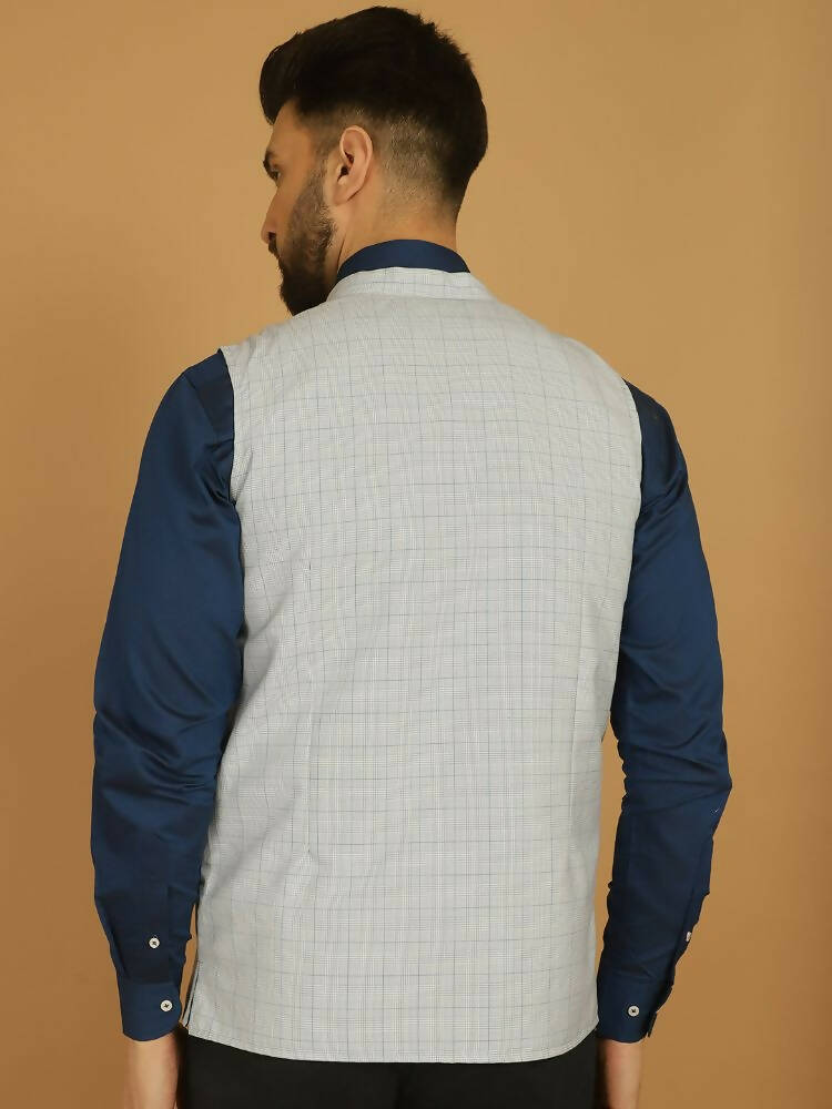 Even Apparels Nehru Jacket With Welt Pockets - Blue 