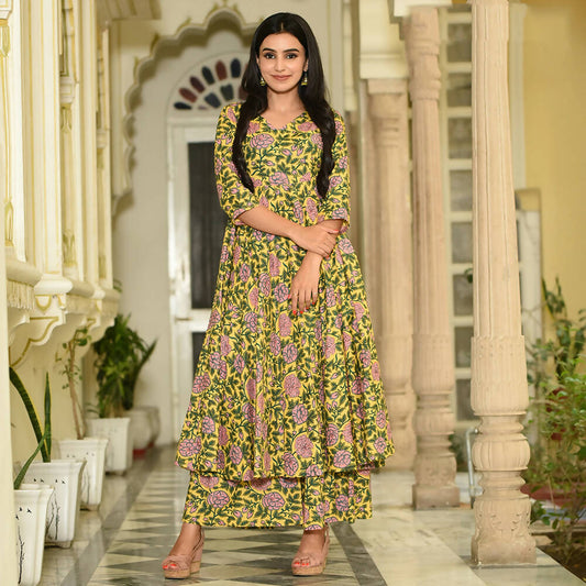 PartyWear Designer Golden Yellow Pure Maslin Palazzo Suit - Anbazaar - Grab2buy