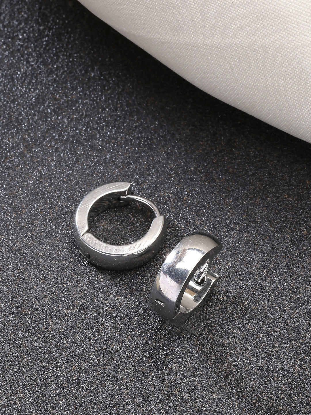 NVR Men's Silver-Plated Stainless Steel Hoop Earrings