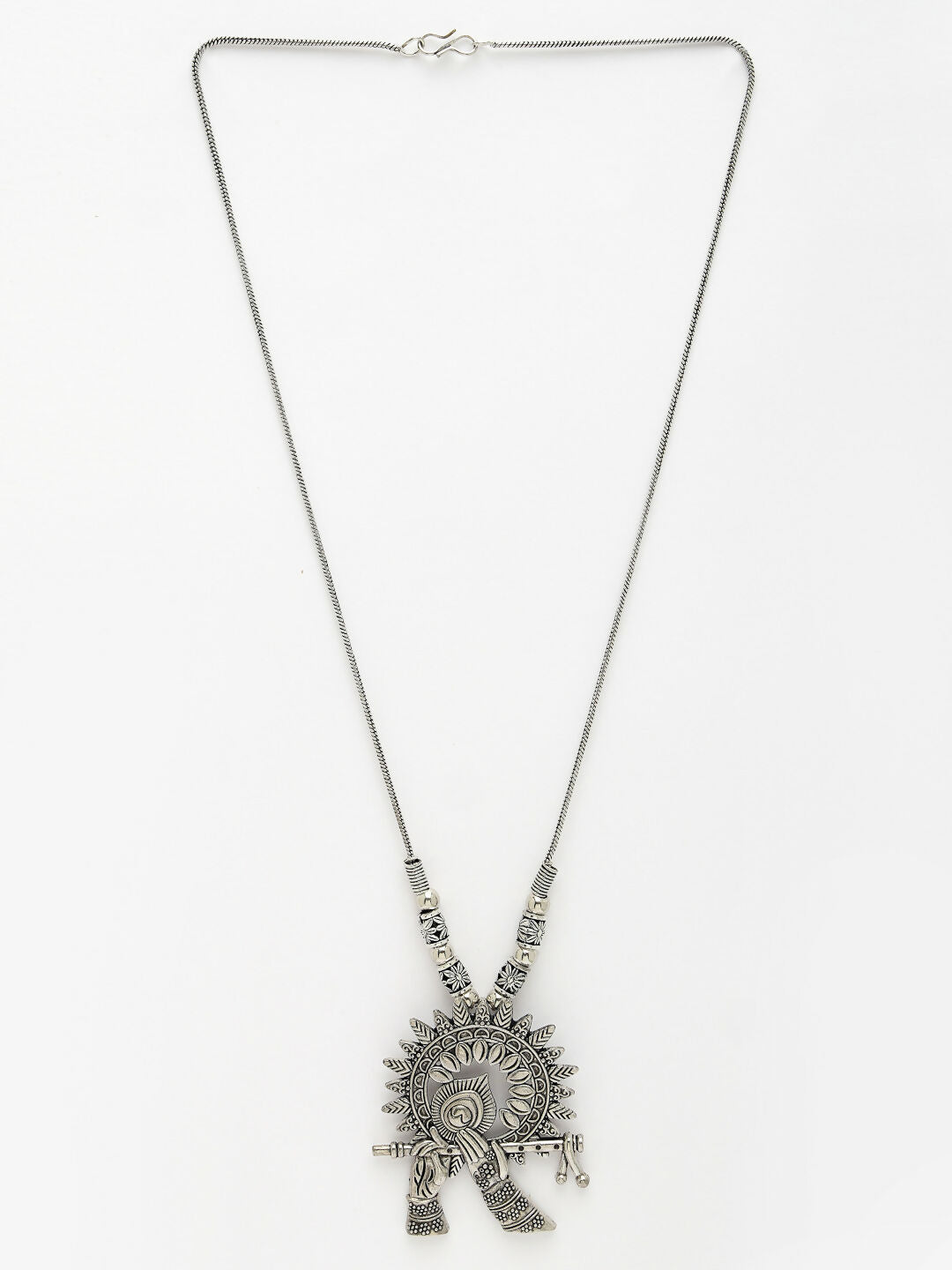 NVR Women's Silver-Toned German Silver Oxidised Pendant with Chain 
