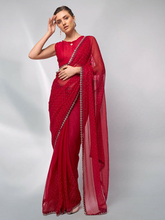 Red Moss Swarovski Designer Saree - Shezlin