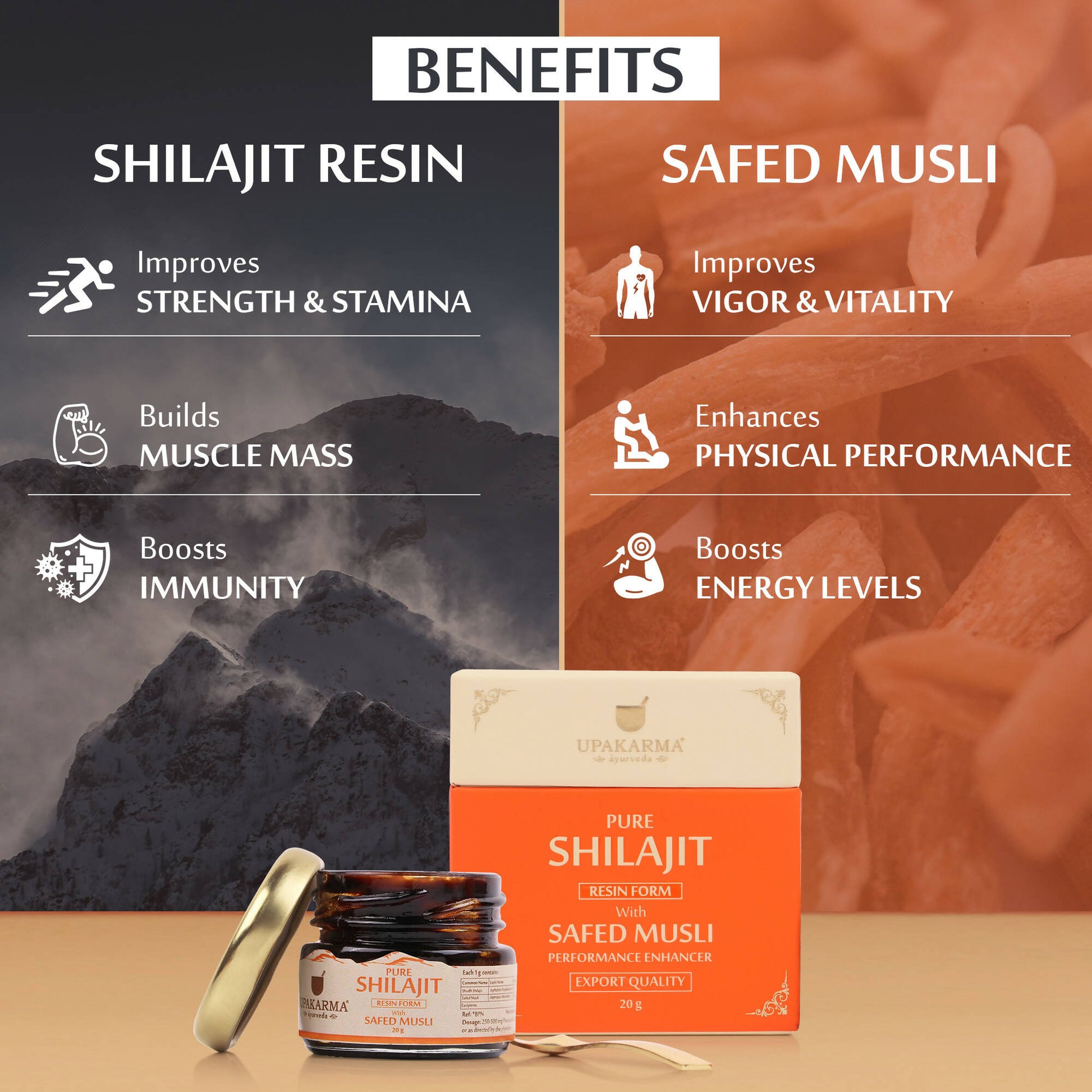 Upakarma Ayurveda Pure SJ Resin with Safed Musli & Pure SJ Resin with Gold Dust Combo 