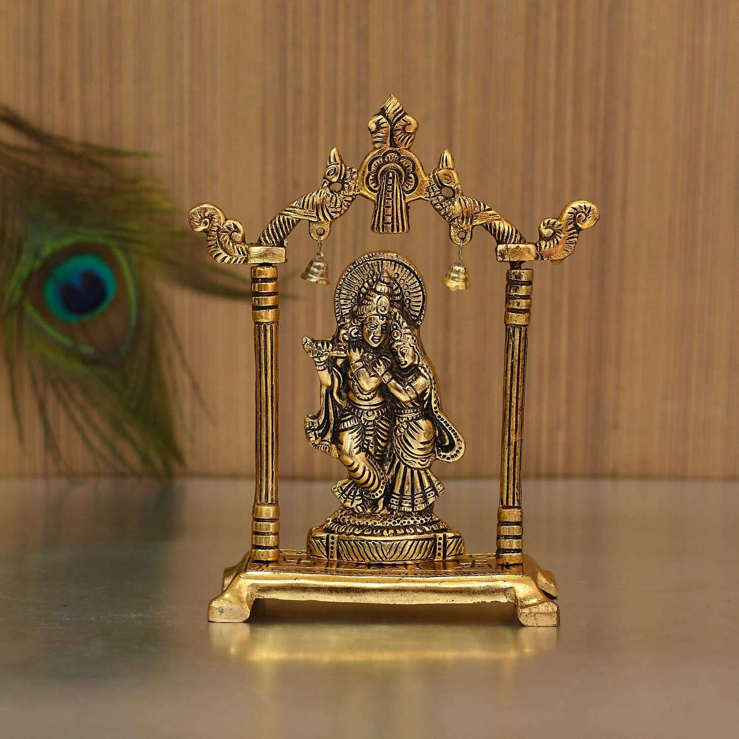 Collectible India Metal Gold-Polished Radha Krishna Idol 