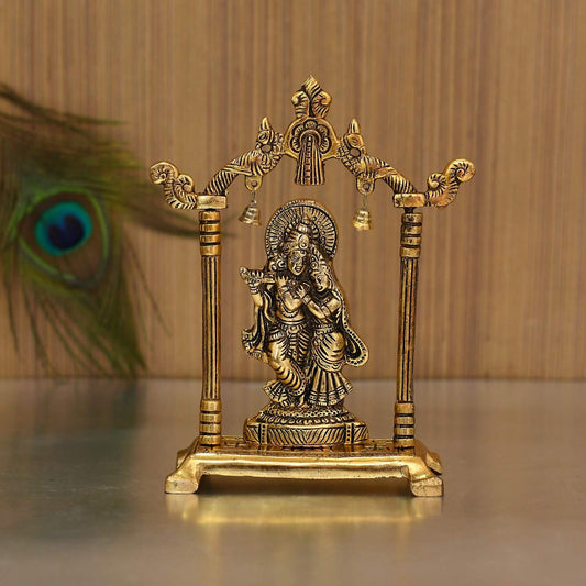 Collectible India Metal Gold-Polished Radha Krishna Idol 