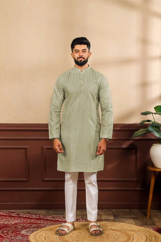 Pista Art Silk Digital Printed, Embroidery Work Kurta Set - Mahotsav