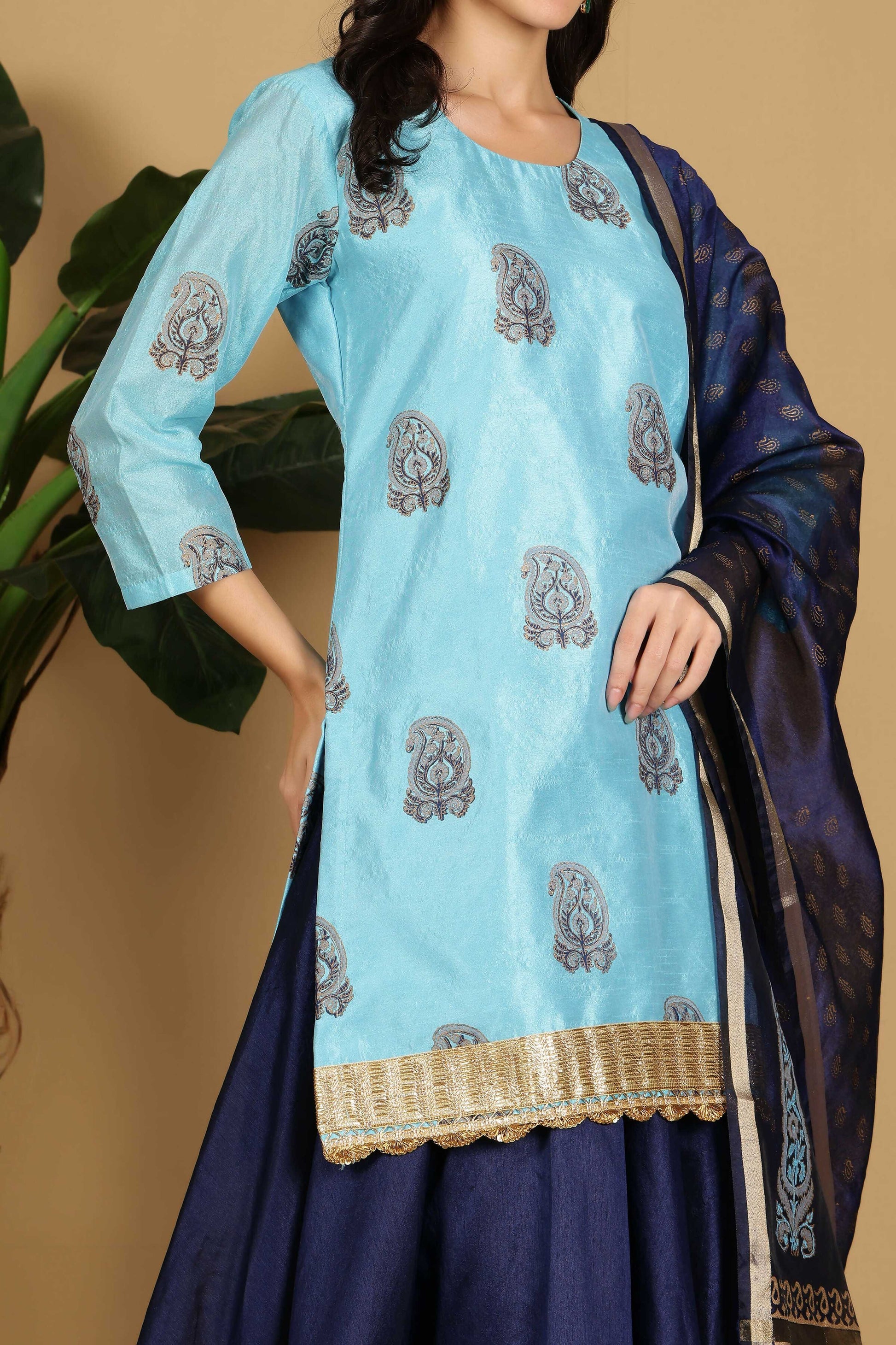 Joban Fashion Turquoise Silk Lehenga Set