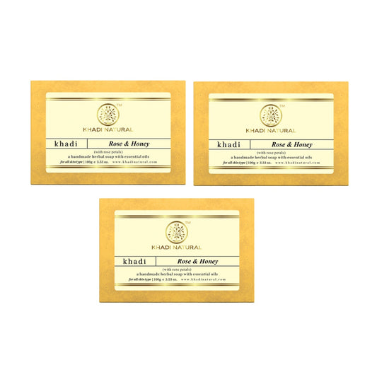 Khadi Natural Rose & Honey With Rose Petals Soap Combo Pack Of 3 – 100gm Each 