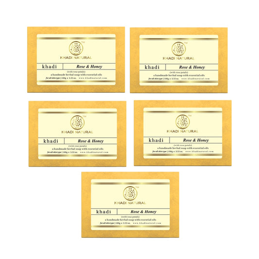 Khadi Natural Rose & Honey With Rose Petals Soap Combo Pack Of 5 – 100gm Each 