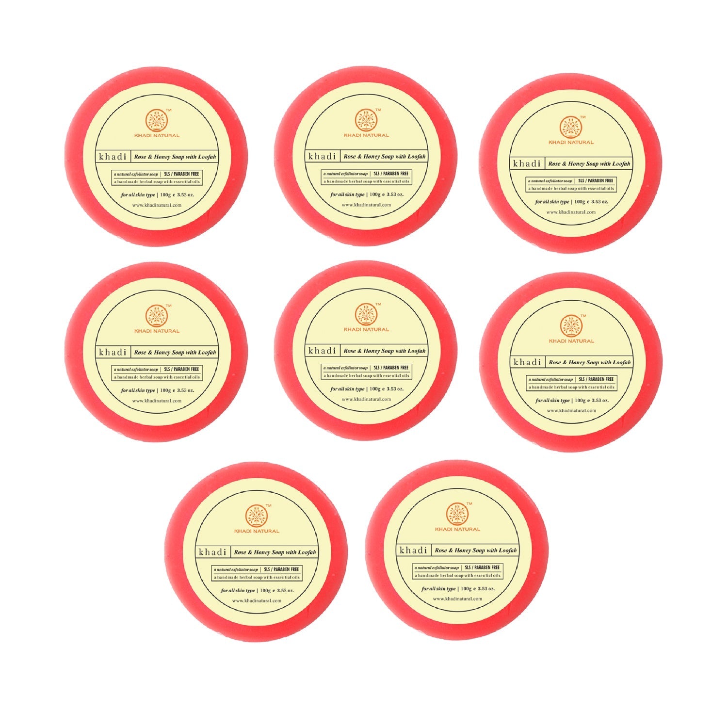 Khadi Natural Rose & Honey Loofah Soap Combo Pack Of 8 – 100gm Each 
