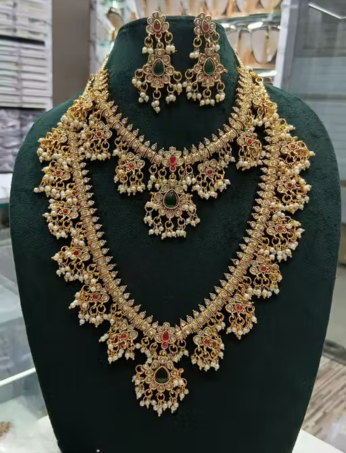 Jewel City Royal Kundan Bridal Necklace Set with Earrings | Multi-Layered Gold-Plated Pearl & Stone Indian Wedding Jewelry for Women | Grab2Buy