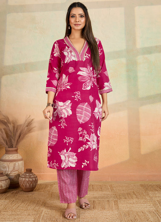 Prazu Fashion Pink Printed Cotton Blend Kurta Pant Set