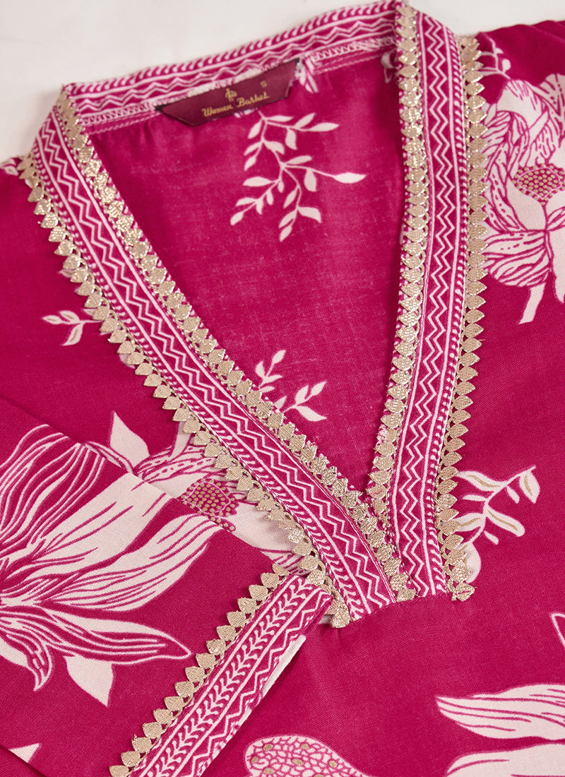 Prazu Fashion Pink Printed Cotton Blend Kurta Pant Set