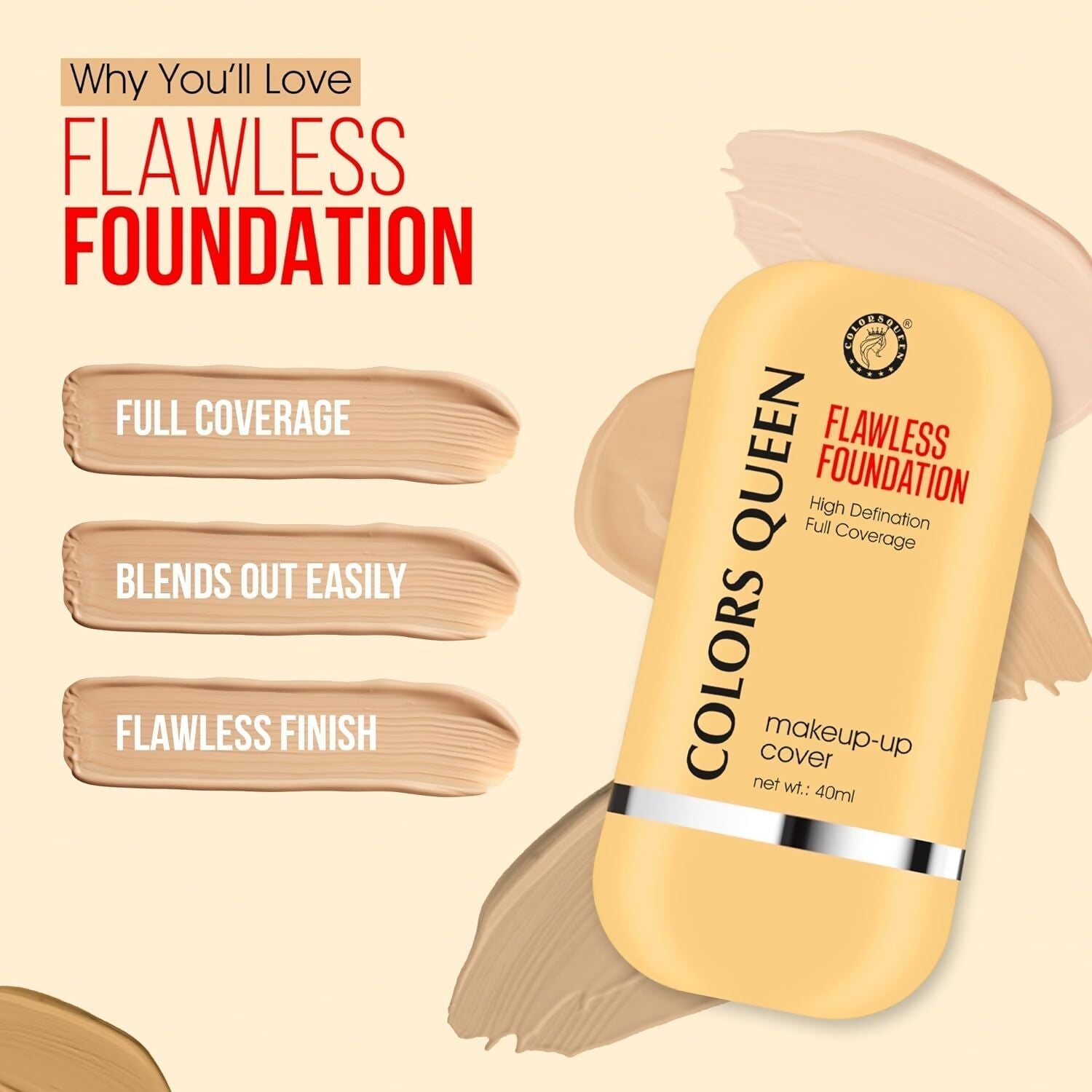 Colors Queen Flawless Foundation – 03 Natural Beige  Grab2Buy Colors Queen Grab2Buy